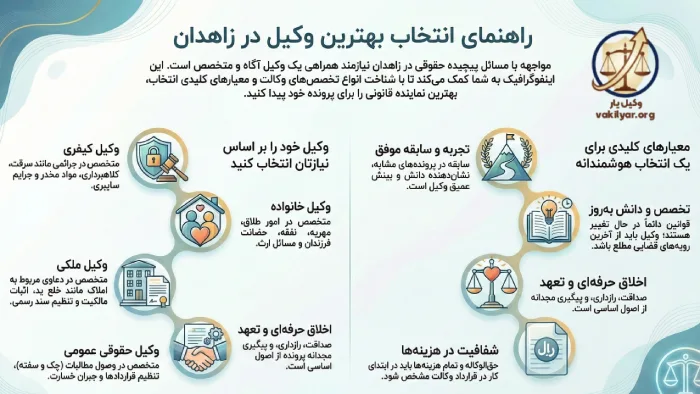 انواع تخصص های وکالت پیدا کردن وکیل متناسب با نیاز شما در زاهدان