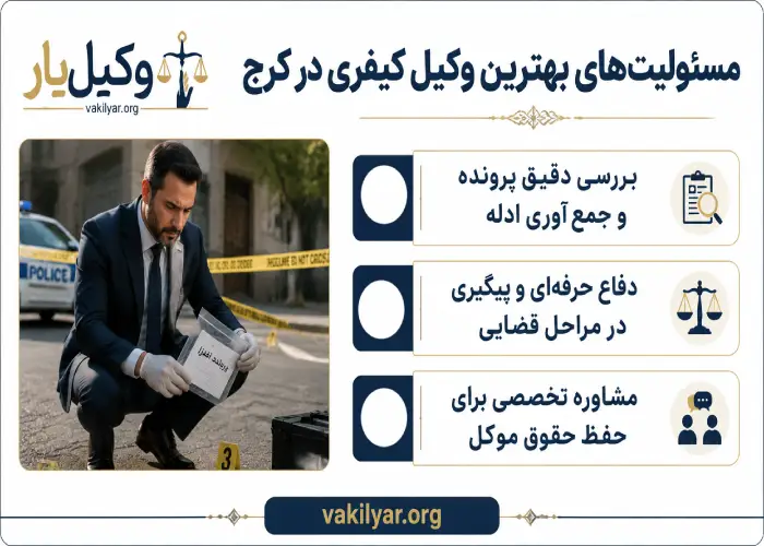 مسئولیت های بهترین وکیل کیفری در کرج